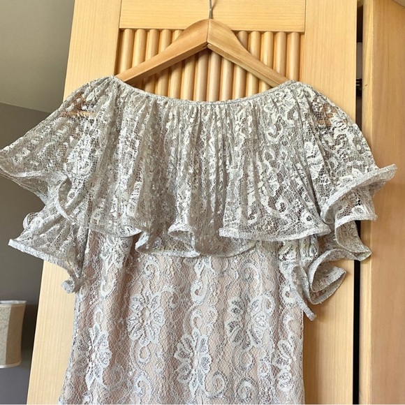 Badgley Mischka collection silver metallic lace gown maxi dress - Picture 4 of 9